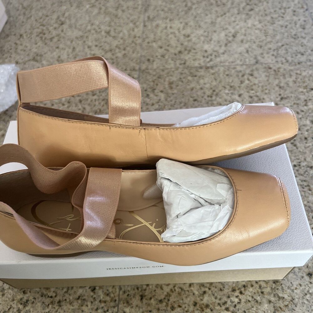 Jessica Simpson Mandalaye Criss-Cross Ballet Flats Size 6 Natural Sleek Leather - Picture 7 of 9